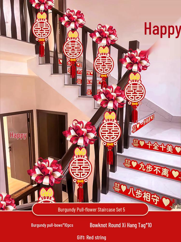 Wedding Stair Decoration Kit: Creative Escalator Flowers & Ribbons for Handrail Arrangement