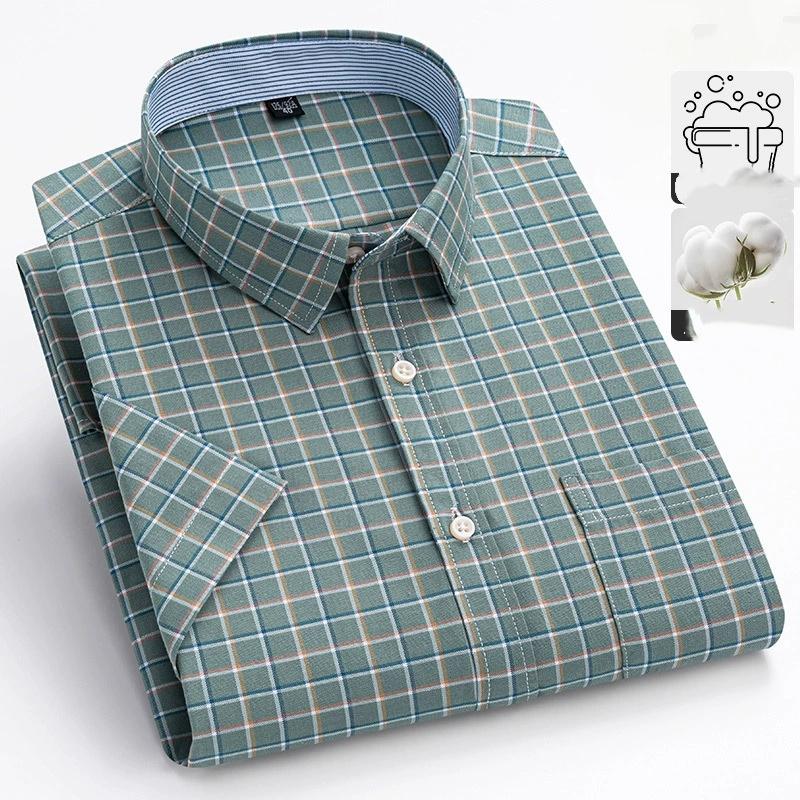 Plus Size Cotton Long-sleeve Shirts for Men Slim Fit Formal Plain Shirt Soft Plaid Striped Tops Office Elegants Clothes