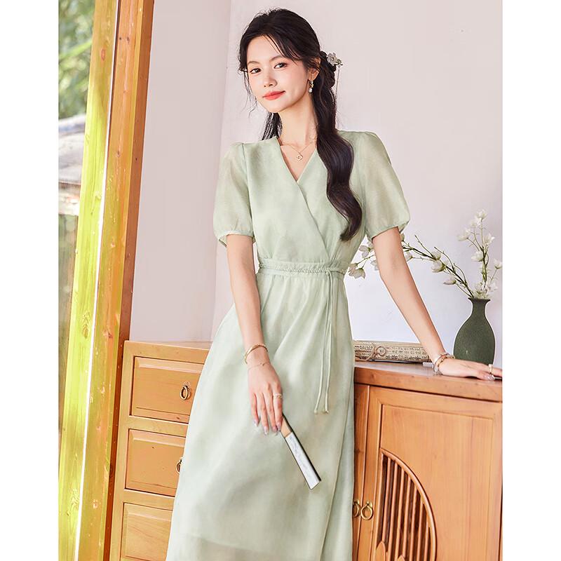Sishuinianhua Damen Elegantes Midikleid mit kurzen Ärmeln