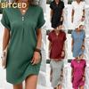 Fashion Summer Spring Solid Color Print Short Sleeve V-Neck Casual Dresses International Design