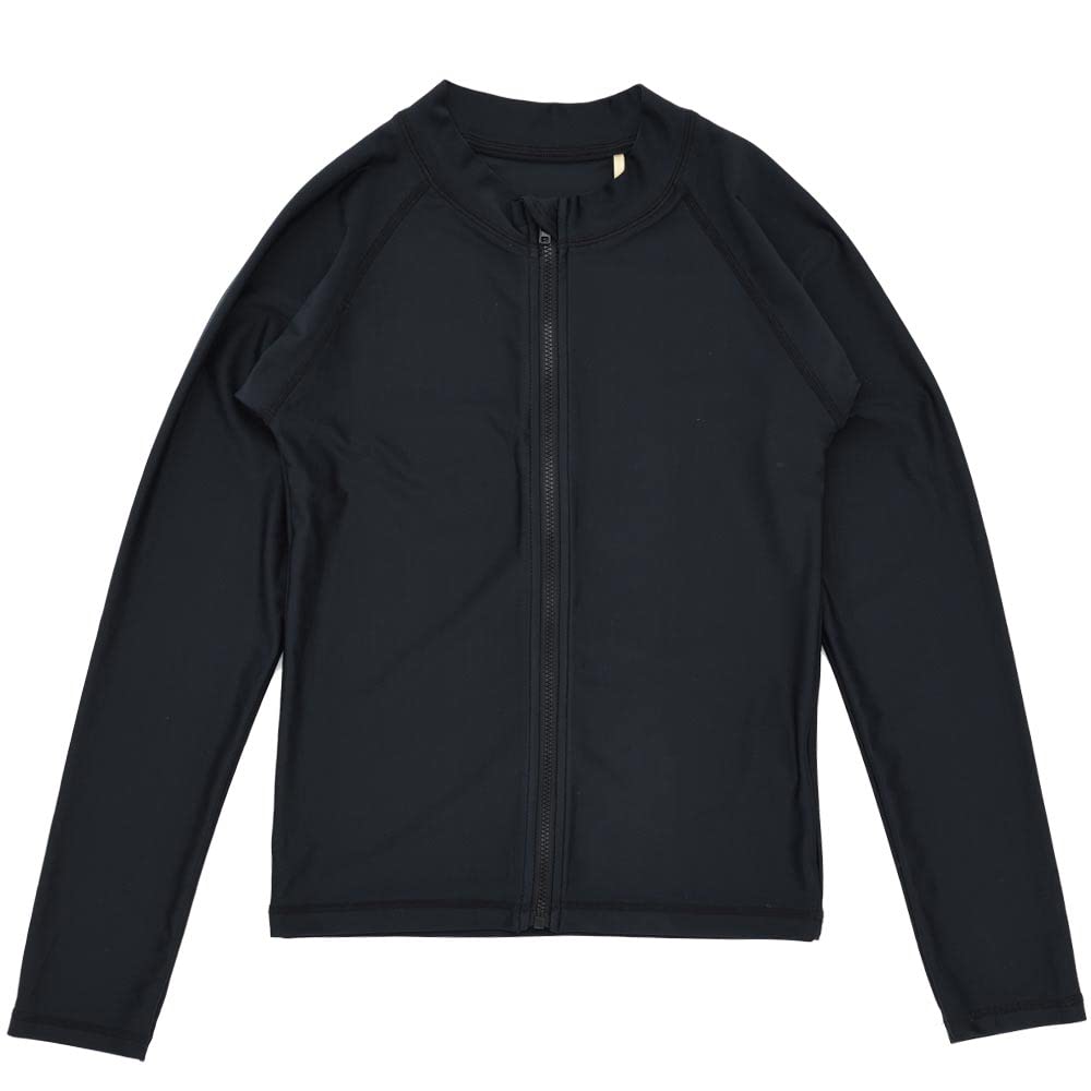 

[cdmfabrica] Школьная УФ-защитная футболка, однотонная, на молнии, с длинным рукавом, детская, для начальной школы, для средней школы, для плавания, UPF 50+130, черная