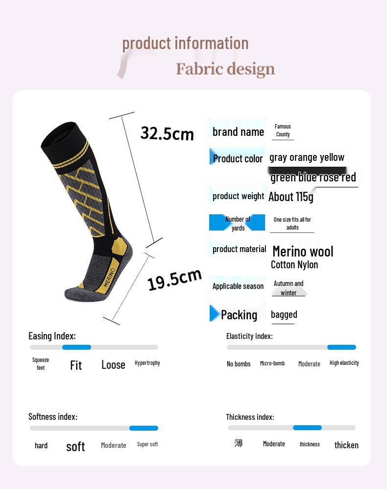Merino Wool Knee-High Ski Socks: Thick, Warm, Non-Slip, Sweat-Absorbent for Men & Women.