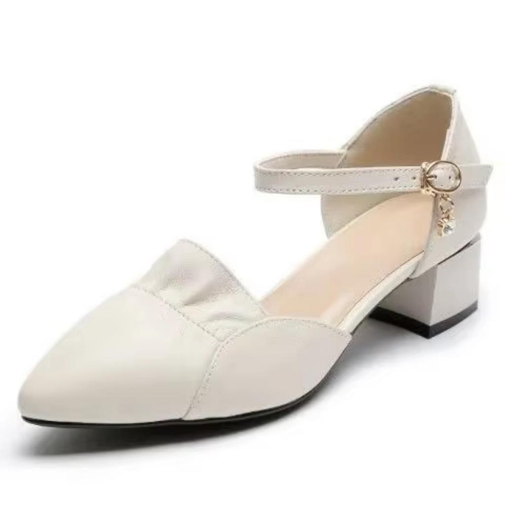 2024 Wholesale Fashionable Casual Women's Shoes and Sandals Comfortable Thick Heeled Hollow Design Button Closure Work Shoes