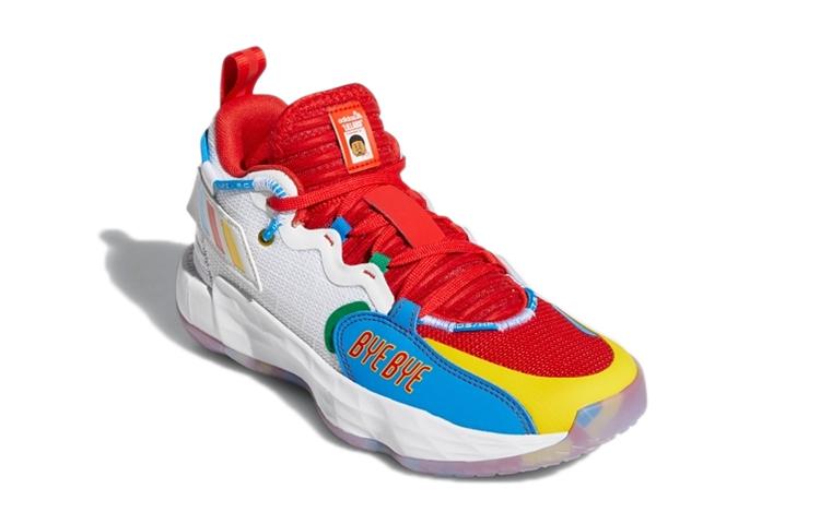 adidas D Lillard 7 Extply J Cushioning, Wear Resistant Mid Top Vintage Basketball Shoes White Red S42806