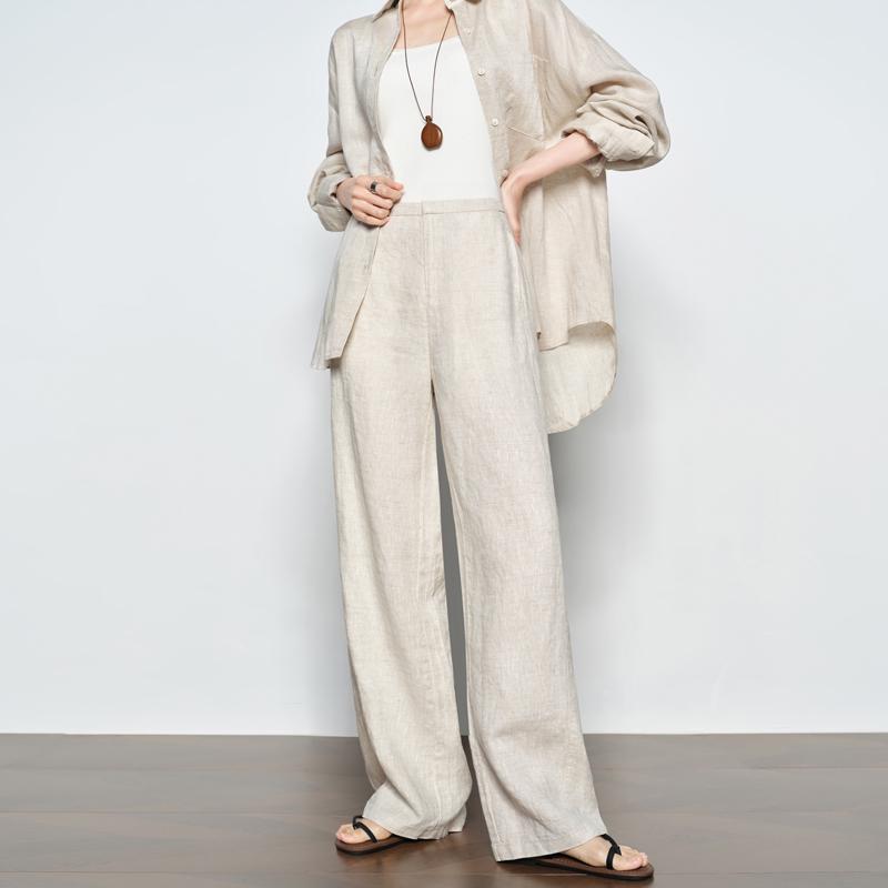

Women s High-End Linen Wide-Leg Pants - Spring/Summer 2026, Classic Old Money Style for Tall Women S льняной/естественный
