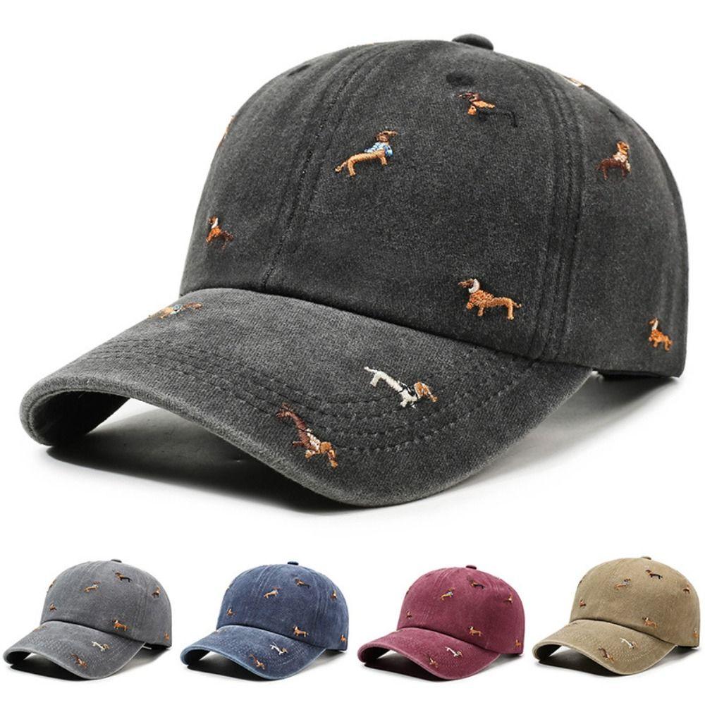 Casual Embroidery Puppy Baseball Cap Uv Protection Versatile Sun Hat Breathable Peaked Cap For Men Women