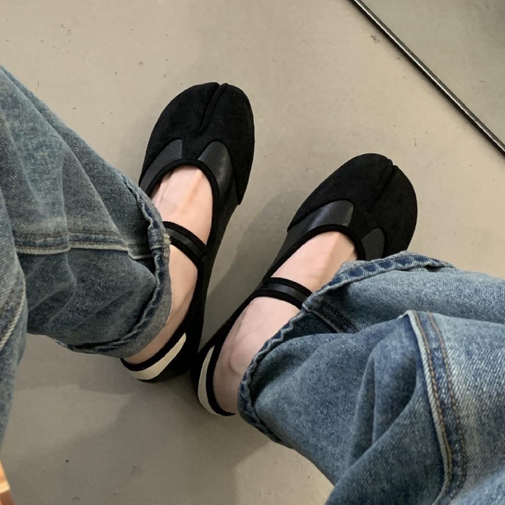 IPPEUM Women Tabis Mary Janes Shoes 2025 New Black Red Split Toe Ballet Flats Buckle Ballerina Shoes