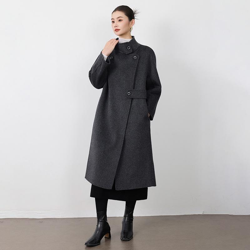 

Женское шерстяное пальто в корейском стиле Хепберн на осень/зиму 2025 года - Толстое кашемировое пальто с воротником-стойкой S (90-120 lbs)