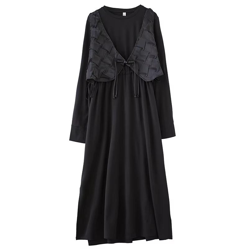 

XITAO Свободное платье из двух частей с накладными рукавами ZYY1029 One Size чёрный