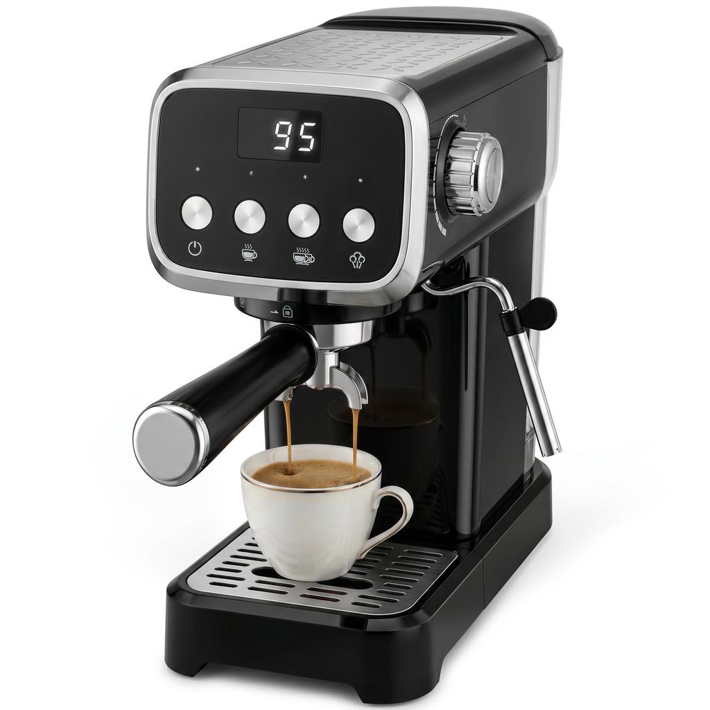 Espresso Machine, 20-Bar Cappuccino Coffee Maker with Frother Wand, 1.2 L Water Tank, Black