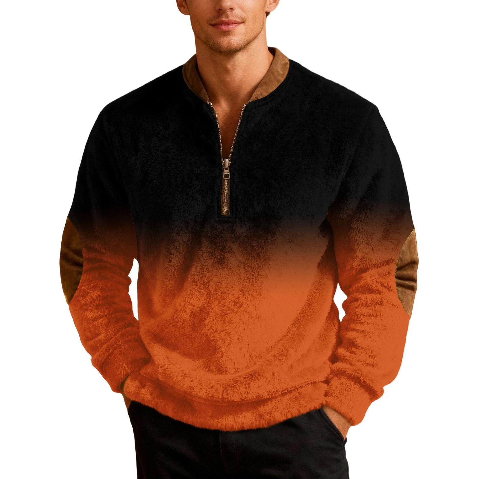 

Мужская повседневная толстовка спортивного стиля с градиентным принтом, полумолнией, в стиле ретро, с длинным рукавом XXL шафрановый