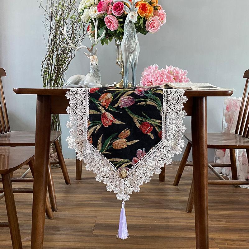 American Jacquard Fabric Tea Table Flag Lace Lace Dining Table Flag Tablecloth Chest TV Cabinet Long Towel Cloth Tassel