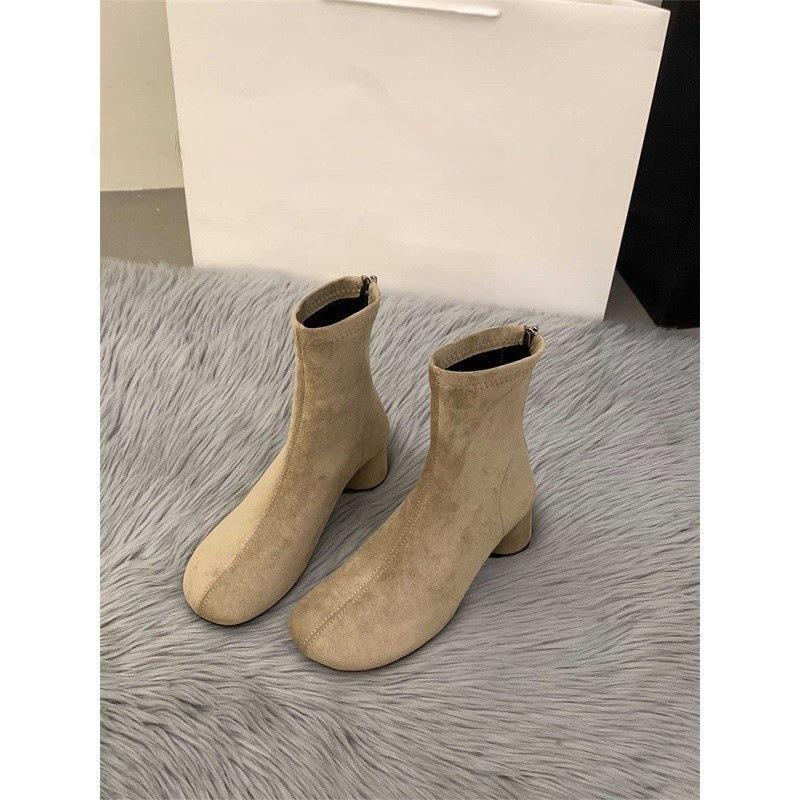 High Heel Suede Skinny Short Boots Women's Season Brown Martin Boots French Small Ankle Boots