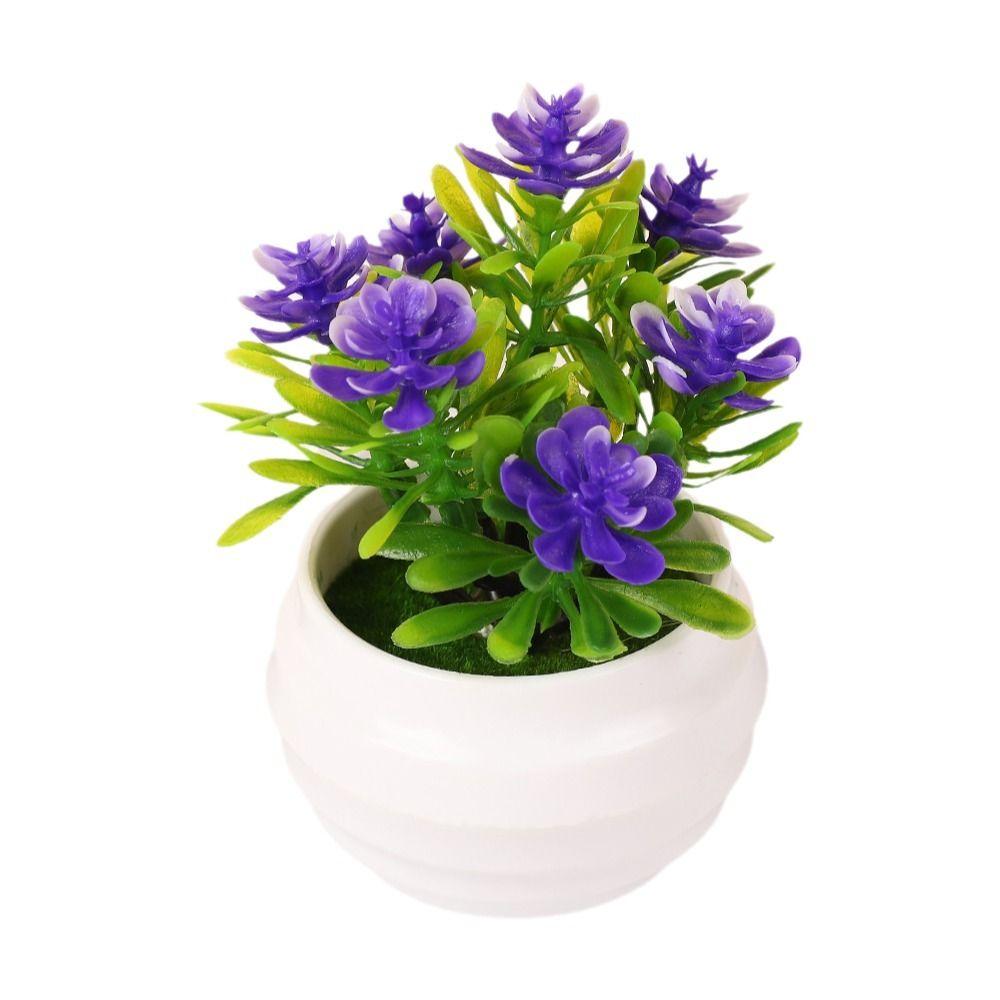 7 Flowers Artificial Potted Plant Small with White Pot Artificial Faux Plants Multi-Bloom Plastic Fake Flower Bonsai