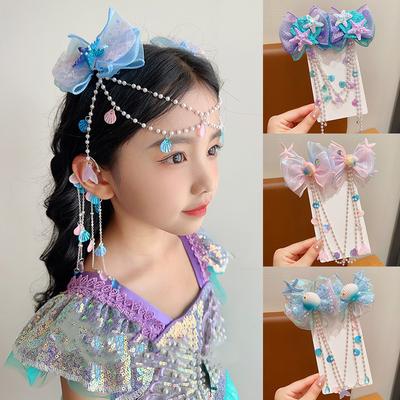 Deniz kızı başlığı, çocuk süper peri prenses fiyonğu, alın zinciri, kız püskülü, kulak askısı, deniz kızı bakire saç aksesuarı