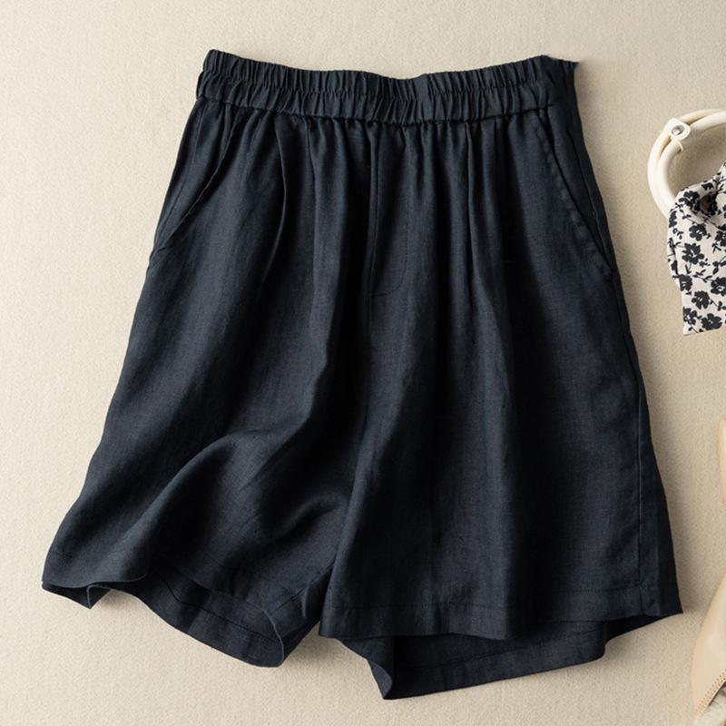 

Короткие женские летние верхние брюки в стиле ретро, свободные, плиссированные, эластичные, с высокой талией, утягивающие, художественные, повседневные брюки M чёрный