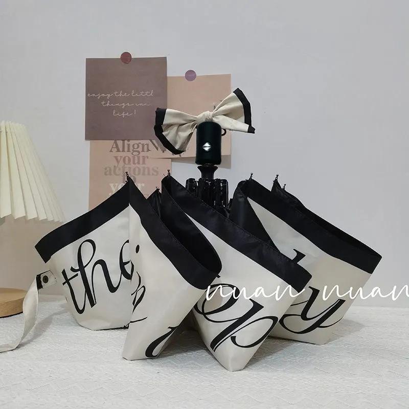 Women's Dual-Use Parasol: Automatic, Sunshade & Rain Umbrella with Black Glue Sunscreen, Foldable, Japanese & Korean Style