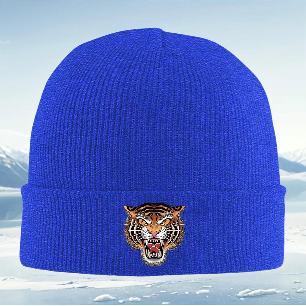 Green Leaf Orange Zigzag Design Unisex Women Unisex Knitted Hat Beanie Pullover Cap Winter Thermal Warm Christmas Outdoor Cycling H