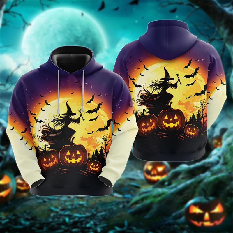 Funny 3D Horror Ghost Pattern Men's Hoodie Halloween Pumpkin Print Sweatshirts Hip Hop Trend Hooded Shirt Autumn Y2k Clothes Top