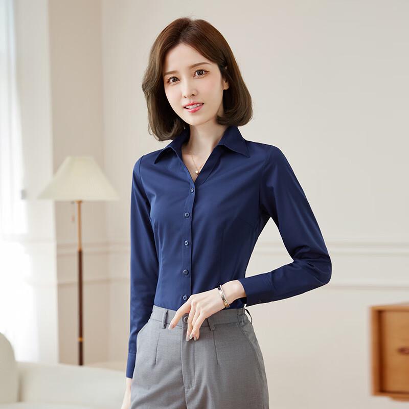Tloeman Women s V-neck Long Sleeve Slim-fit Bamboo Fiber Work Shirt 42/2XL
