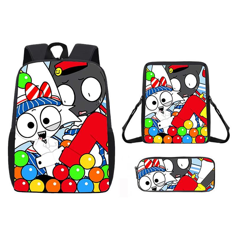 Incredibox Sprunki Pattern Backpack Shoulder Bag Pencil Case Three Set Piece