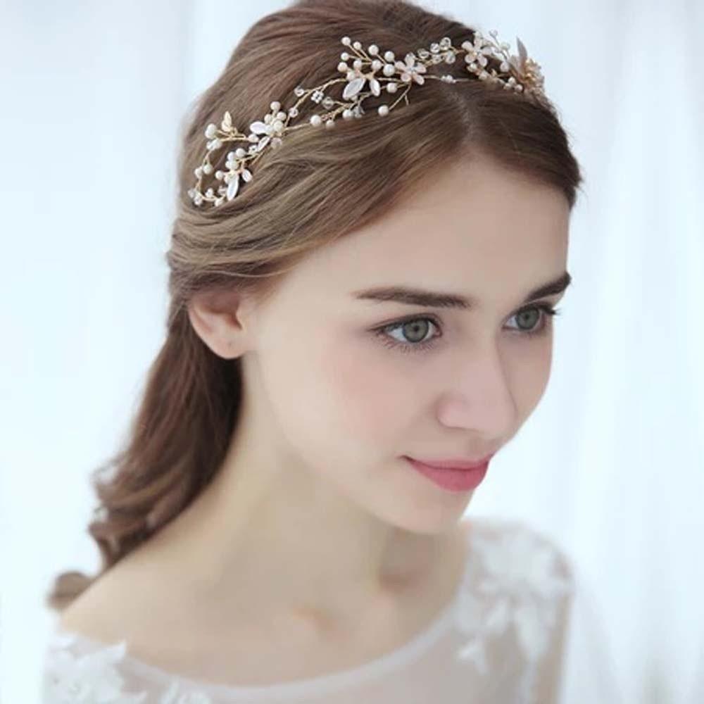 Rhinestone/Pearls Bride Pearls Crown Headband Headdress Crystal Hair Hoop Tiara  Girls Wedding
