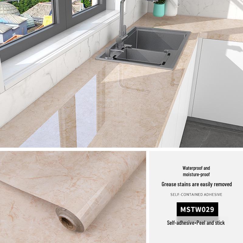 Waterproof, Oil-Proof Marble Self-Adhesive Wallpaper for Bathroom, Kitchen, Living Room, and Toilet Renovation.