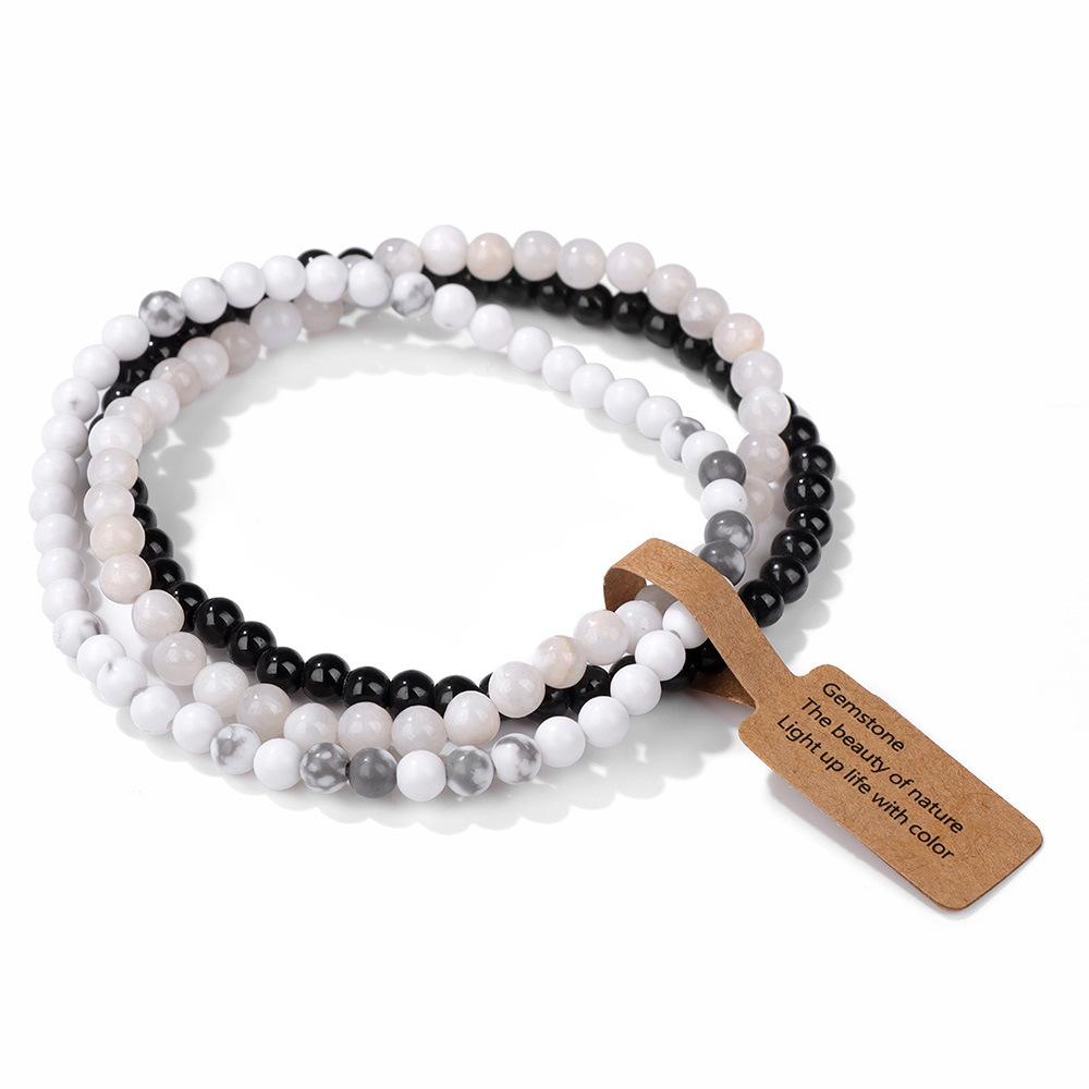 3 Pieces Natural Stone 4mm Beads Elastic Bracelets For Women Men Moss Agates Rose Quartzs Stretch Bracelet Set With Tag Jewelry