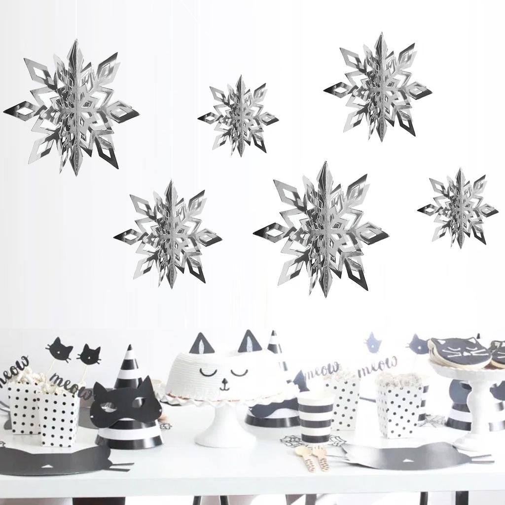 6Pcs Christmas Snowflake 11/11/11CM Christmas Tree Hanging Ornaments 1D Iridescent Snowflake Star Christmas Wedding Decorations