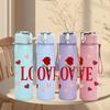 1PC Red Rose Love Letter Pattern 750ml Color Plastic Sports Water Bottle Leakproof Flip Straw Lid Suitable for Sports Office Home Use