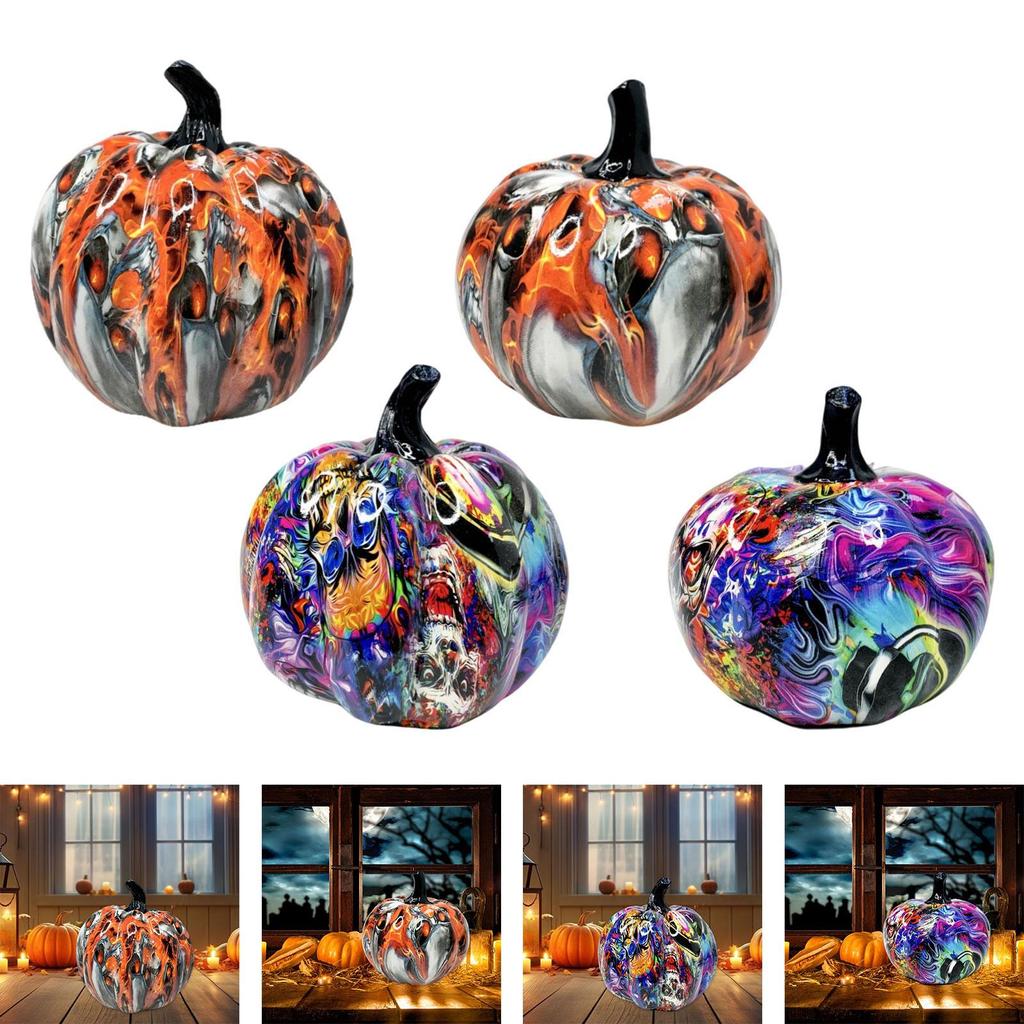 Pumpkin Figurine Halloween Decor Crafts Autumn Harvest Desktop Ornament Miniature for