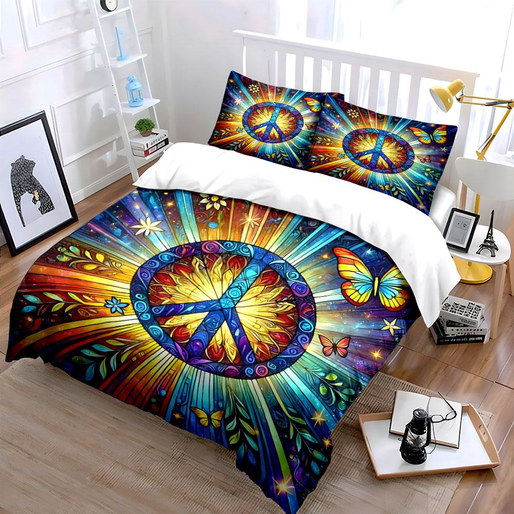 Grosstor Unisex Peace Symbol Wall Decor Set Multiple Sizes Kid's And Adults' Bedroom Exquisite 3Pc Bedding Set, Gift