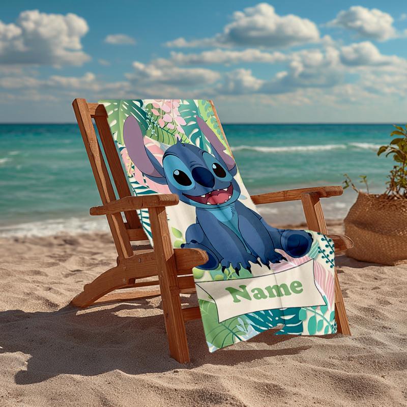 Custom Name Ultra-Soft Beach Towel with Stitch Theme,Ideal for Pool - Camping, Diving - Perfect Travel Essential, Vibrant Beach Towel.