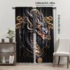 2pcs Bold Dragon Print Window Curtains - Black & Golden Dragon Window Drapes with Rod Pocket for Living Room   Bedroom   Kitchen -