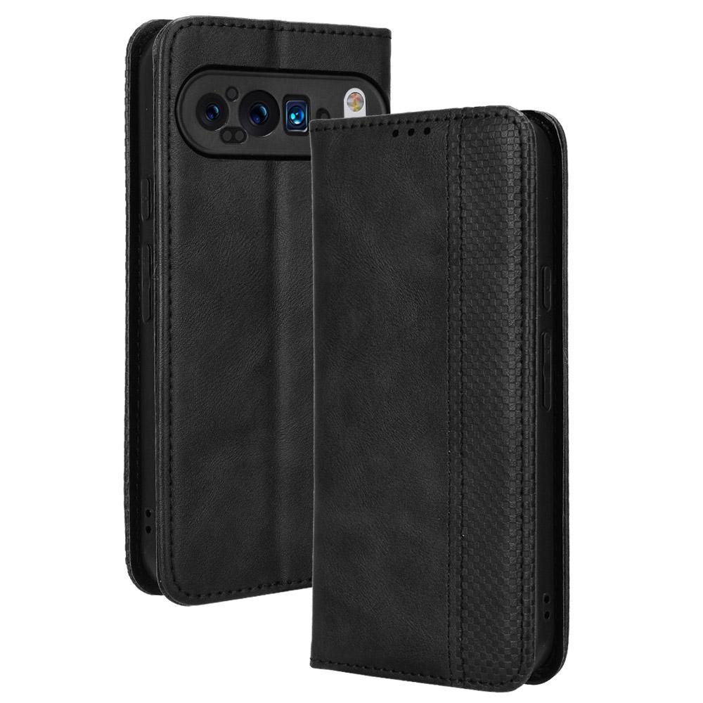 For Google Pixel 9 Pro XL Case Vintage Leather Stand Magnetic Closure Phone Cover