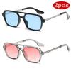 2pcs New Fashion Square Sunglasses Women Candy Color Retro Double Bridge Glasses Men Retro Gradient Eeyglasses Goggle UV400