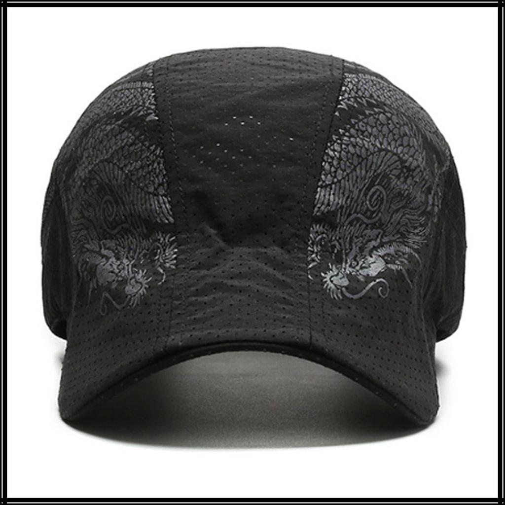 CA770 [White Fang] Hat, Dragon, Cool, Dragon, Brim, Cap, Casual, Stylish, Cool, Men's (Black)