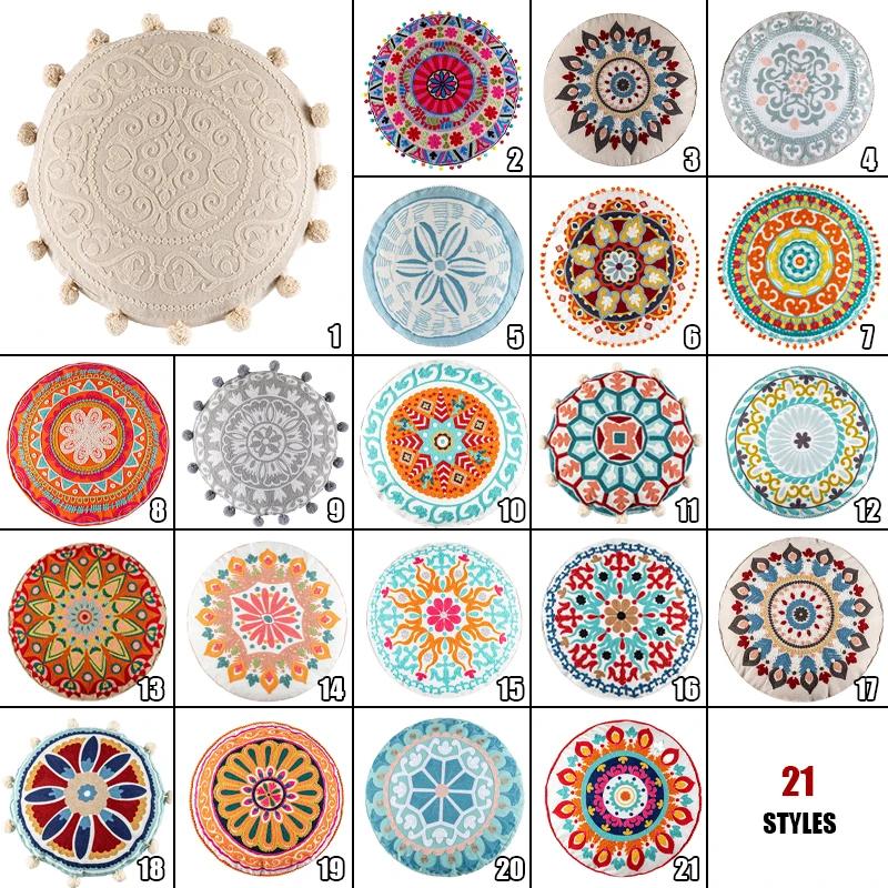 45Cm Floor Pillowcase Round Bohemian Floral Moroccan India Cotton Pillow Cover Pouf Home Decor Sofa Window Hotel Cushion Cover