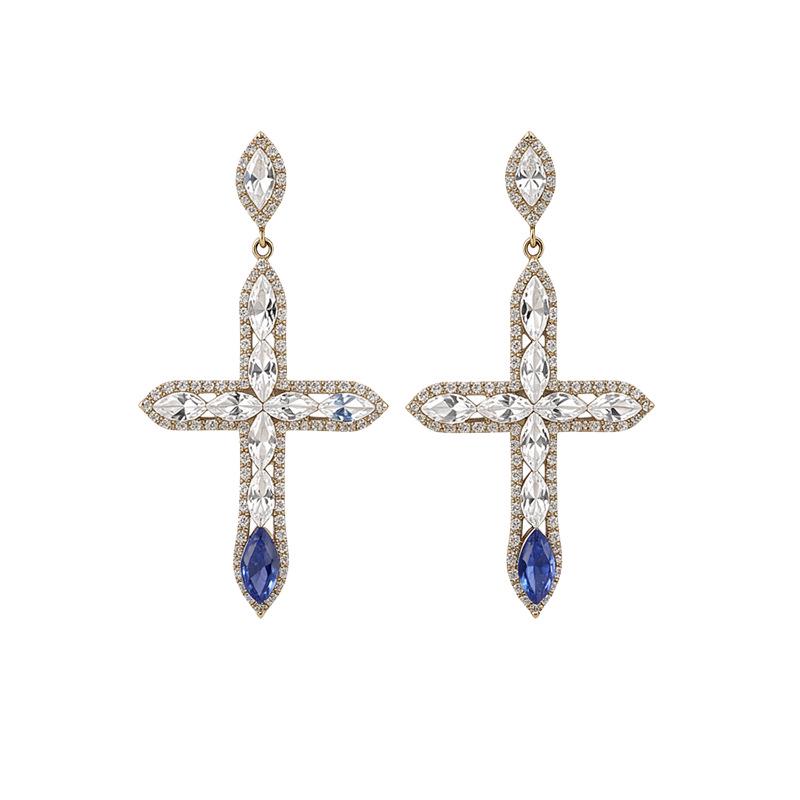 Silver Needle Light Luxury Rhinestone Zirconia Cross Stud Earrings: Retro, High-End Accessories for Women