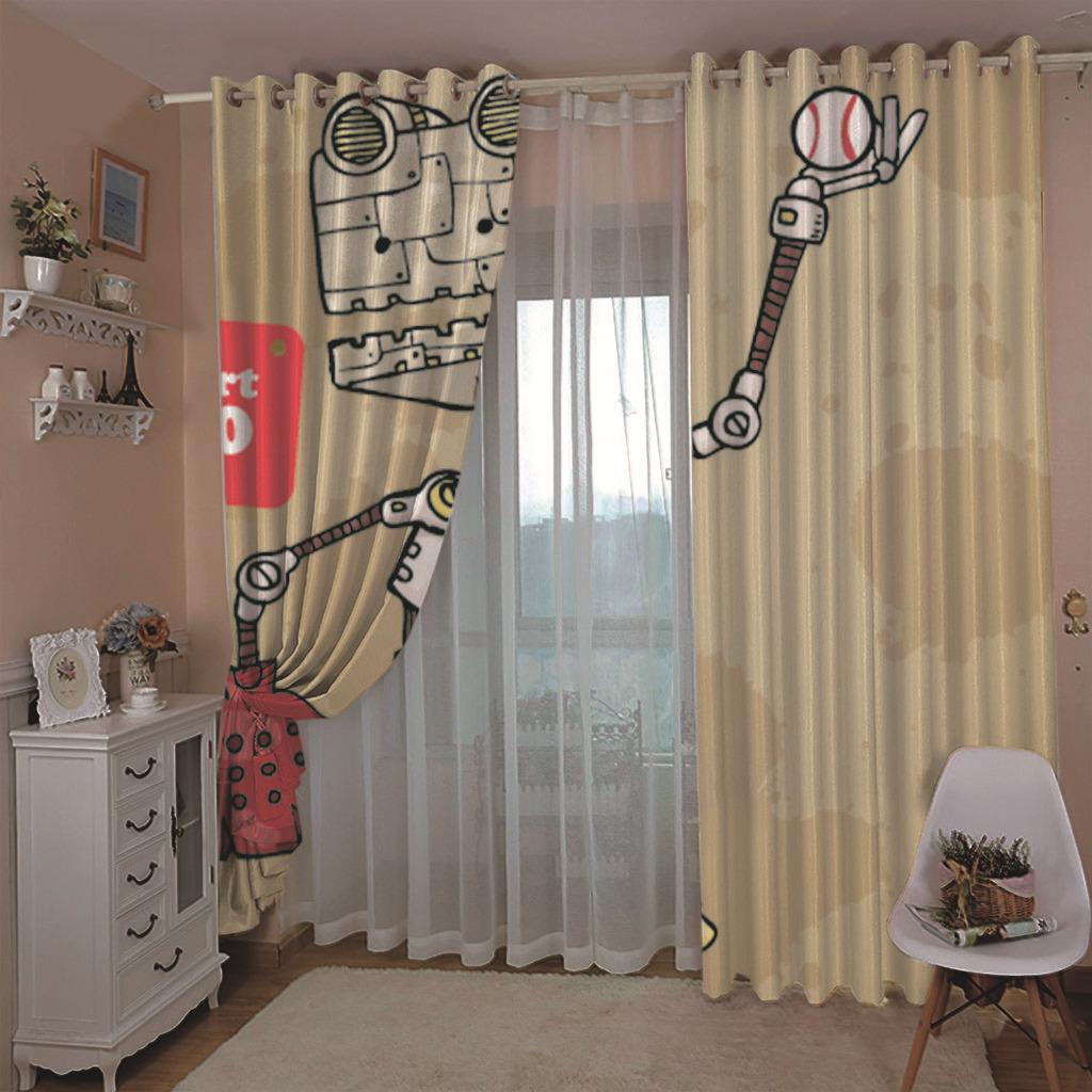 High-Density Blackout Curtains, Retro Yellowing Funny Series Digital Printing Blackout Curtains