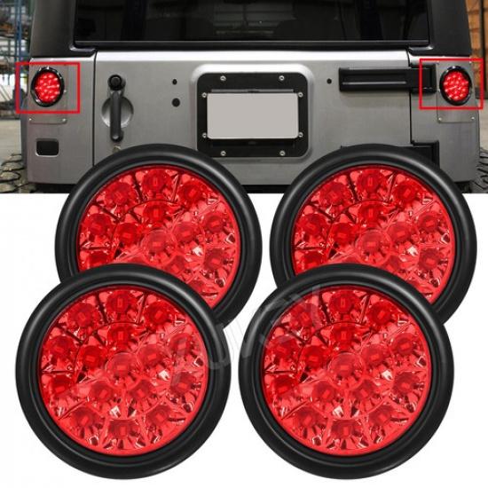 

4x Red 4 inch Round 16 LED Trailer Tail Lights Truck Stop Brake Lamp Waterproof