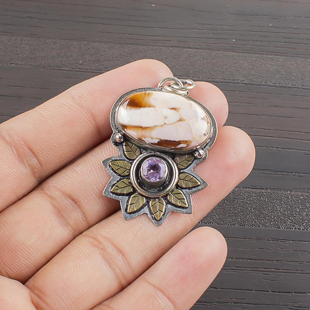 Natural Peanut wood Jasper Gemstone 925 Sterling Silver Jewelry  Pendant 1.48  AJP-2146