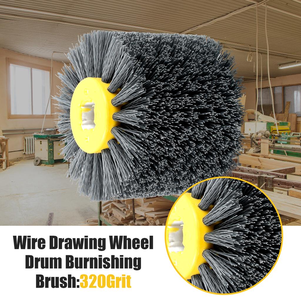 320/120/80 Grit Abrasive Nylon Drawing Wheel Drum Burnishing Polishing Brush 120X100mm for Wooden Furniture Floor Polishing