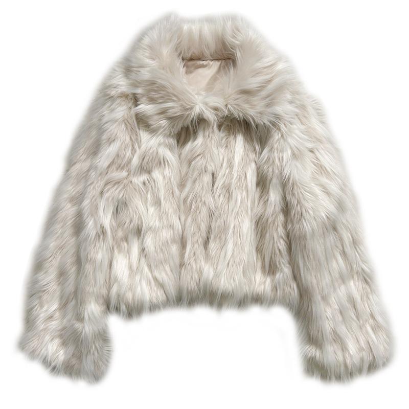 Imitation Fur Fur Jacket Winter Large Size Women's Clothing Fox Hair Color Matching Printing and Dyeing Lapel Plush Clothes