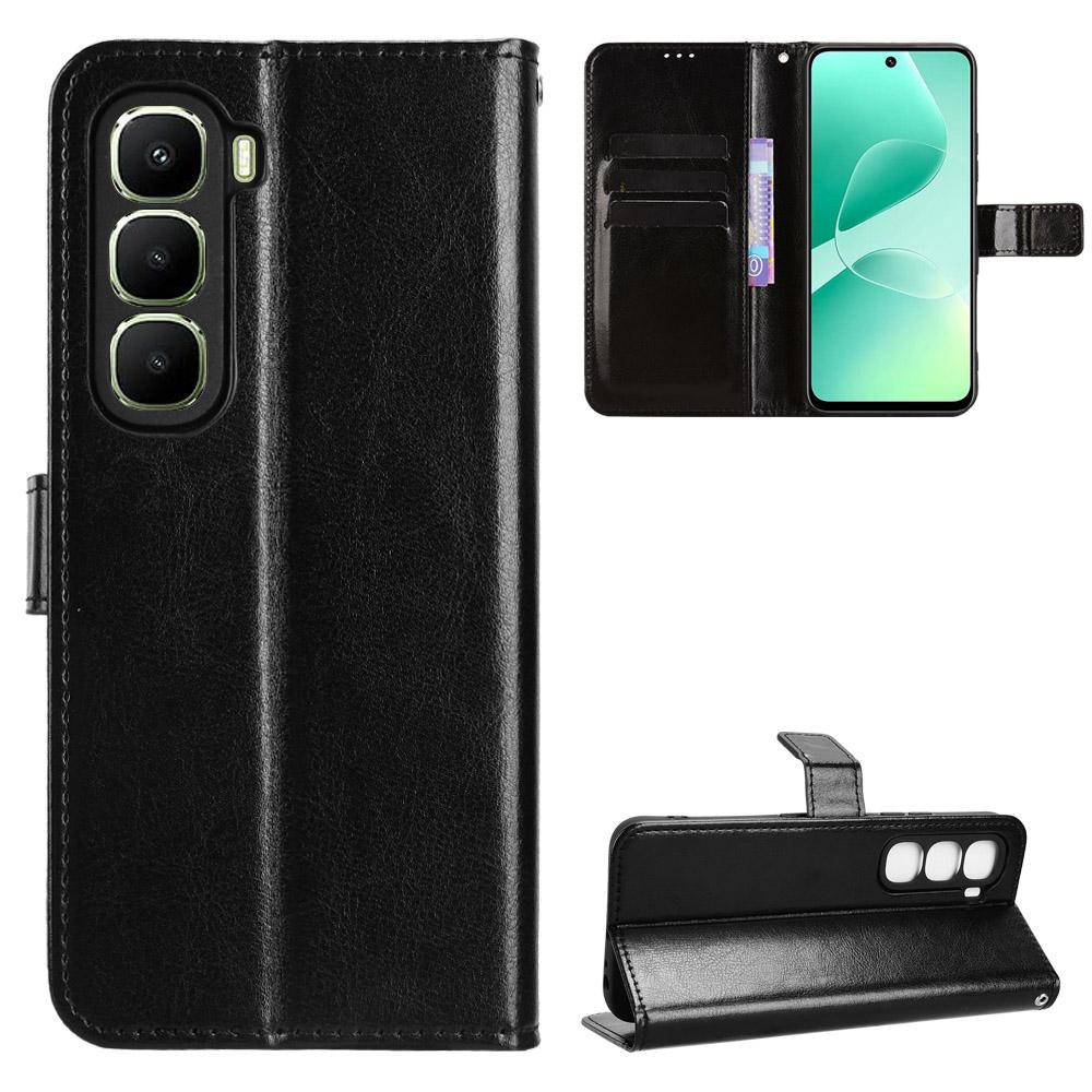 For Infinix Hot 60 5G/Hot 60i 4G Case Crazy Horse Texture PU Leather Phone Wallet Cover with Wrist Strap