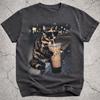 Tortie Cat Drinking Iced Coffee Shirt, Funny Cat Coffee Meme Tee, Tortoiseshell Cat Graphic T-Shirt, Coffee Lover Gift for Cat Mom Dad
