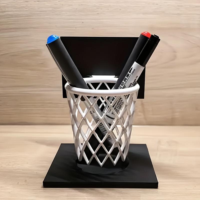 1pc 3D Printed Basketball Hoop Pen Holder-Creative Desktop Organizer with Black Base and White Mesh Design,Space-Saving