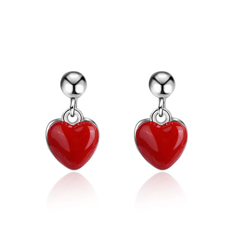 Japan And Korea Simple Epoxy Red Love Stud Earrings, Sweet Earrings Temperament Earrings Women'S Earrings