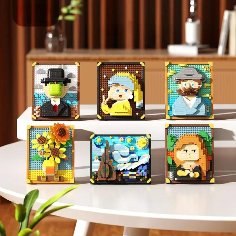 Hot-selling World-famous Painting Assembly Building Blocks Creative Pixel Oil Painting Frame Sunflower Building Block Decoration