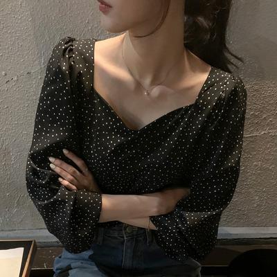 Chic Retro Square Neck Polka Dot Casual Blouse Women Loose Tops Puff Sleeve Shirts for Women Fashion Elegant Summer Fashion Slim Elegant Blouses 25987